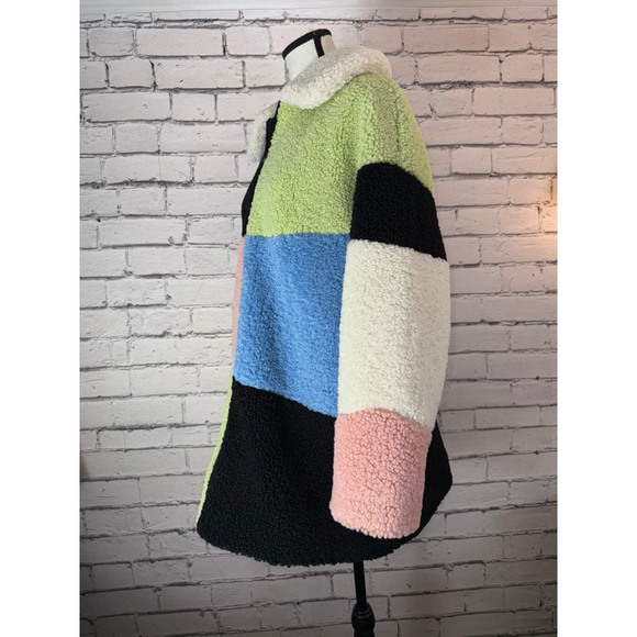 Gorman Colorblock Mod Teddy Bear Sherpa Coat size 12 Large Green Pink Black - Picture 5 of 10